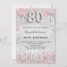 80. Geburtstag Silber rosa Metall Glitterstaub