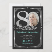 80. Geburtstag Silber und Schwarz Einladung (Vorderseite)
