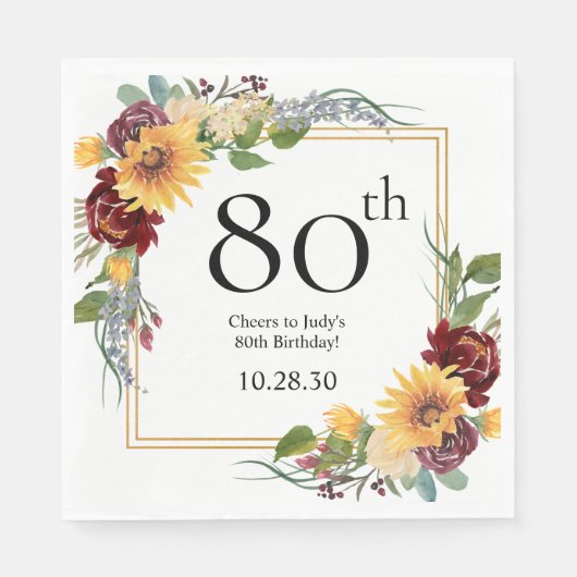 80. Geburtstag Sonnenblumen Serviette (Vorderseite)