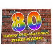 80. Geburtstag: Spaß, Graffiti-Inspiriert Regenbog Große Geschenktüte (Vorderseite)