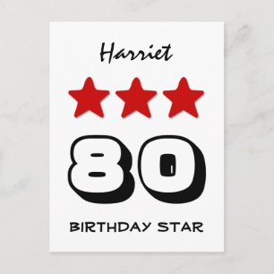 80. Geburtstag Star Red Black und White Z508 Postkarte