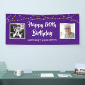 80. Geburtstag String Lights Foto Name Lila Banner (Messe)