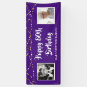 80. Geburtstag String Lights Foto Name Lila Banner (Vertikal)