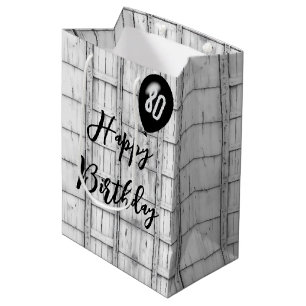 80. Geburtstag Symmetrisches, rustikales Holzmuste Mittlere Geschenktüte