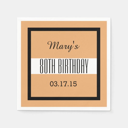 80. Geburtstag Tan und Black Custom V01FC Serviette (Vorderseite)