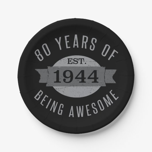 80. Geburtstag Toll 1944 Pappteller (Vorderseite)