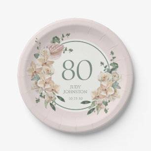 80. Geburtstag Tropical Floral Pappteller