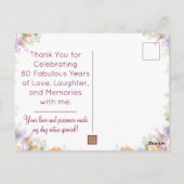 80. Geburtstag Vielen Dank - Elegantes Blumendesig Postkarte (Rückseite)