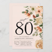 80. Geburtstag Vintager Blumenbesuch Einladung (Vorne/Hinten)