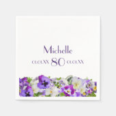 80. Geburtstag violette Stiefmütterchen Blume weiß Serviette (Vorderseite)