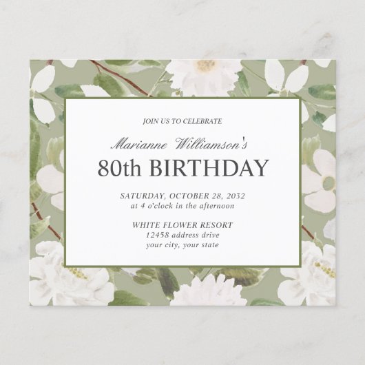80. Geburtstag Weiße Blume Salbei (Vorderseite)