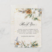 80. Geburtstag Winter Weiße Blumengrün Dankeskarte (Vorne/Hinten)