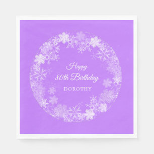 80. Geburtstag Winterwonderland Schneeflocke Lila Serviette