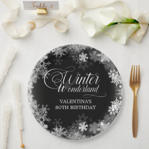 80. Geburtstag Winterwonderland Snowflake Gefallen Pappteller