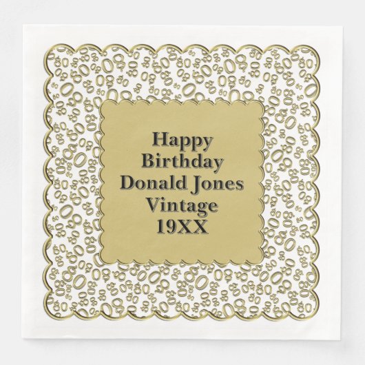 80. Geburtstag Zahlenmuster Scallops Gold/Weiß Serviette (Vorderseite)