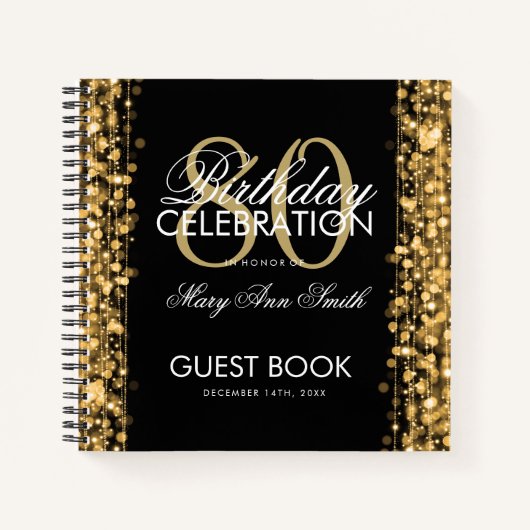 80. Geburtstagguestbook-Party-Glitzern-Gold Notizblock (Vorderseite)