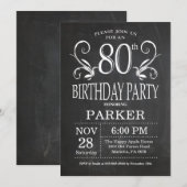 80. Geburtstags-Einladungs-Tafel mit Blumen Einladung (Vorne/Hinten)