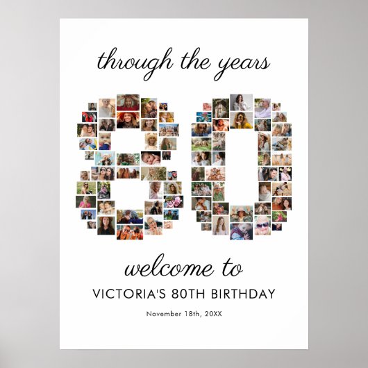 80. Geburtstags-Foto-Collage Willkommen Poster (Vorne)