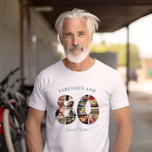 80. Geburtstags-Fotocollage Elegant und Zeitlos T-Shirt