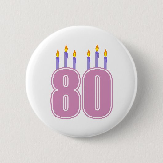 80 Geburtstags-Kerzen (Rosa/Lila) Button (Vorderseite)
