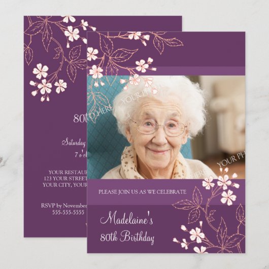 80. Geburtstags-Party Einladung (Vorne/Hinten)