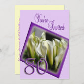 80. Geburtstags-Party Einladung - Callalilien (Vorne/Hinten)