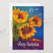80. Geburtstags-Party Einladung - Sonnenblumen (Vorne/Hinten)