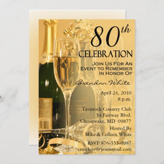 80. Geburtstags-Party Einladungen (Vorne/Hinten)