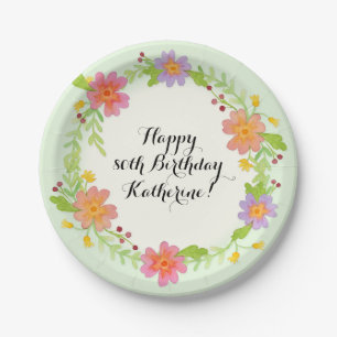 80. Geburtstags-Partywatercolor-modernes Blumen Pappteller