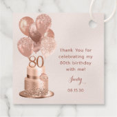 80. Geburtstags-Rose Gold Cake Geschenkanhänger (Rückseite)