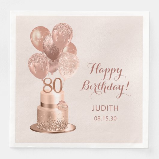 80. Geburtstags-Rose Gold Cake Serviette (Vorderseite)