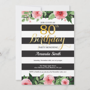 80. Geburtstagseinladung Frauen. Florales Gold Sch Einladung