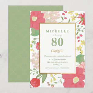 80. Geburtstagseinladung - Gold, elegante Blume Einladung