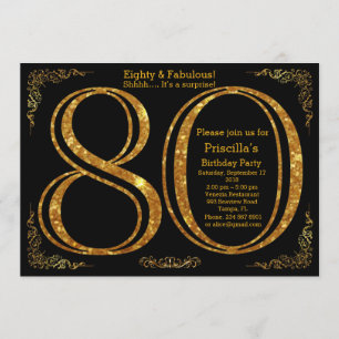 80. Geburtstagsfeier, Achtzig, Gatsby, Black&Gold Einladung