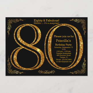 80. Geburtstagsfeier, Achtzig, Gatsby, Black&Gold Einladung