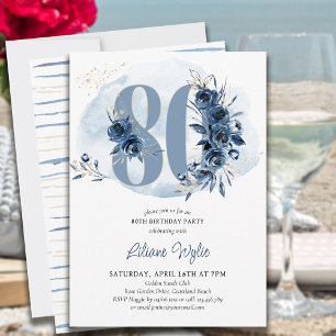 80. Geburtstagsfeier Coastal Blue Floral Nummer 80 Einladung