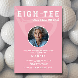 80. Geburtstagsfeier Damen Golf Foto Pink Einladung