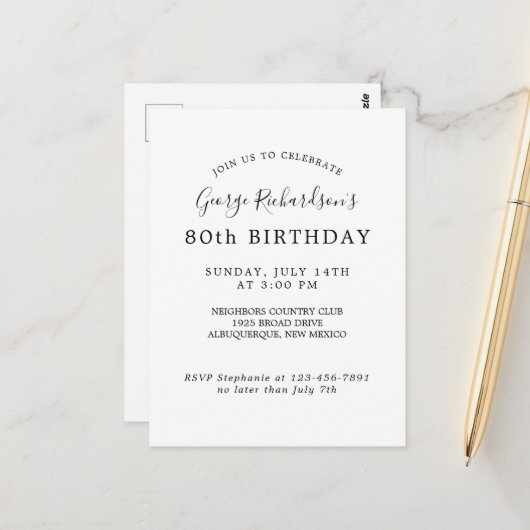 80. Geburtstagsfeier Einladung Postkarte (Vorderseite/Rückseite Beispiel)