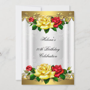 80. Geburtstagsfeier Elegante rote goldene Rosen S Einladung