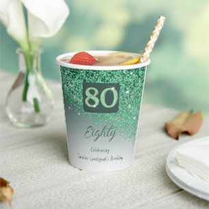 80. Geburtstagsfeier Glitter Grün Pappbecher