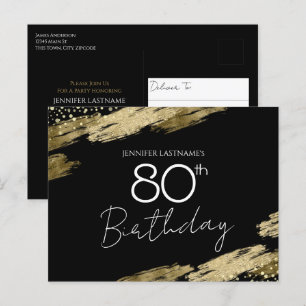 80. Geburtstagsfeier Gold Schwarz Einladung Postka Postkarte