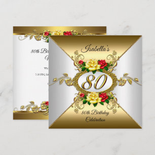 80. Geburtstagsfeier Goldene rote gelbe Rosen Einladung