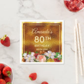 80. Geburtstagsfeier Goldgold-Rosa Blume Serviette (Beispiel)