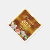 80. Geburtstagsfeier Goldgold-Rosa Blume Serviette (Ecke)