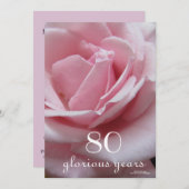 80. Geburtstagsfeier!-Hübsch Rosa Rose Einladung (Vorne/Hinten)