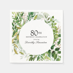 80. Geburtstagsfeier Modernes Grün Botanisch Serviette