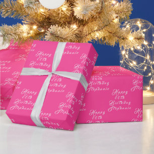 80. Geburtstagsfeier Name Hot Pink Modernes Muster Geschenkpapier