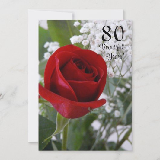 80. Geburtstagsfeier-Rote Rose Einladung (Vorderseite)