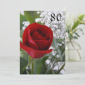 80. Geburtstagsfeier-Rote Rose Einladung (Stehend Vorderseite)