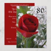 80. Geburtstagsfeier-Rote Rose Einladung (Vorne/Hinten)